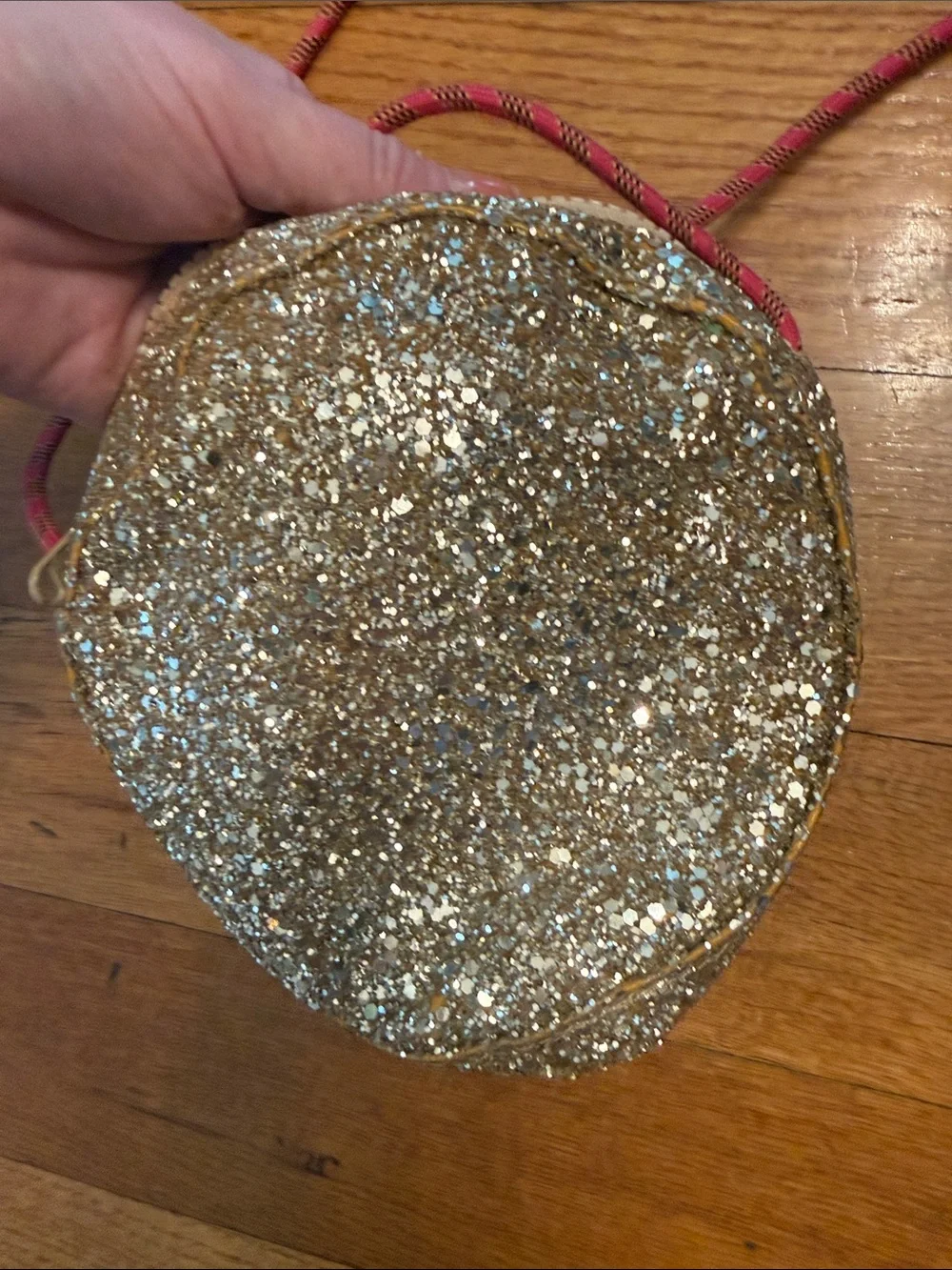 Crewcuts Glitter Emoji Crossbody Bag in Gold with Pink Strap